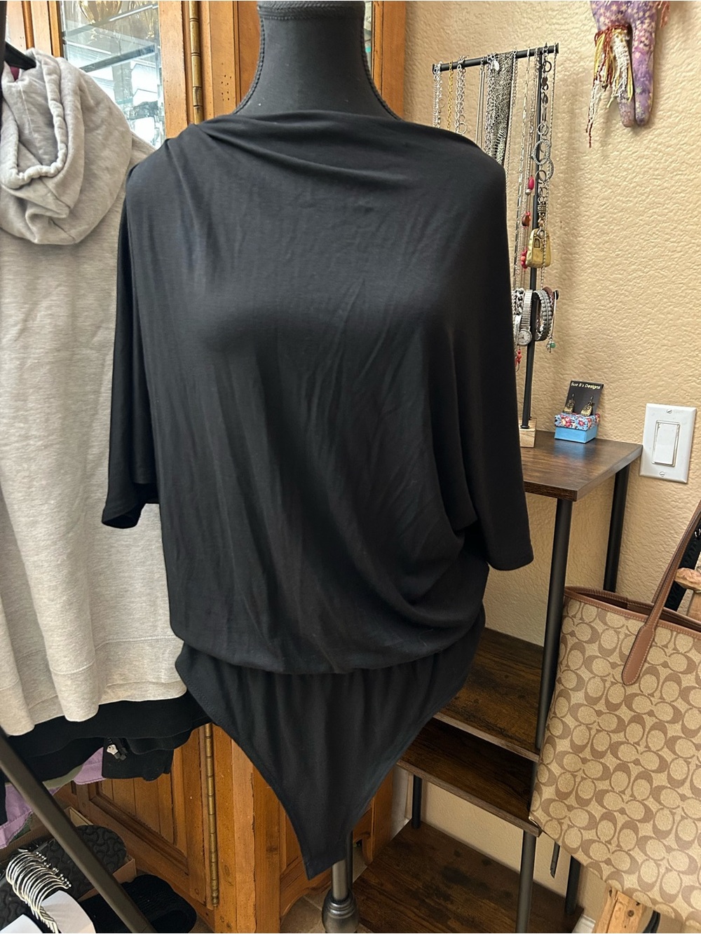 Fashion Nova Black Asymmetrical Draped Tunic Dress